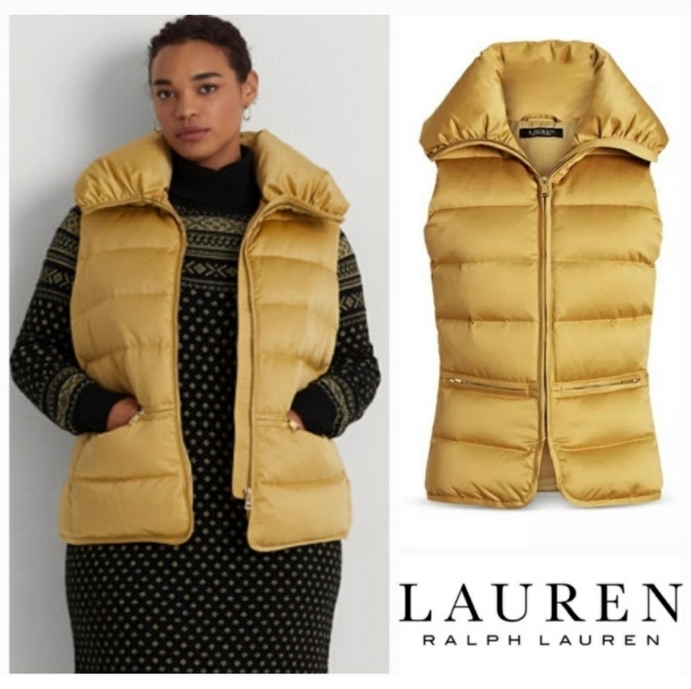 LAUREN‎ RALPH LAUREN SATIN QUILTED DOWN VEST. SIZE LARGE
